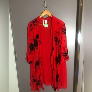 Forgotten Grace | Red and Black Floral Kimono Style Top | 100% Cotton- NWT